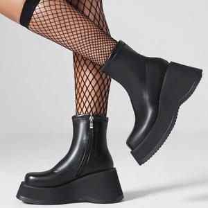Candy Colors Women High Wedge Heels Ankle Boots Thick Sole Platform Short <b>Booties</b> Comfortable Side Zipper Shoes - Product Image 4