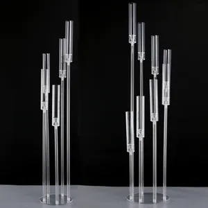 Porte-bougie Transparent acrylique Long Tube bougeoir pour centres de table de mariage