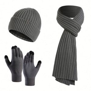 <b>Beanie</b> <b>Hat</b> Set Knit Touch Screen Gloves Long Scarf Caps Fleece Lined Winter Promotional Gift - Product Image 4