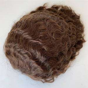 Prothèse capillaire ondulée pour <span class=keywords><strong>homme</strong></span>, base en dentelle intégrale respirante de 20 mm, couleur 5 brun clair naturel, cheveux humains de qualité supérieure - Product Image 4
