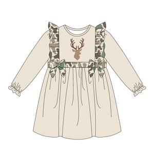 GLD1595 Vestido hasta la rodilla de manga larga con estampado de peces y camuflaje verde para niñas, venta al por mayor - Product Image 4