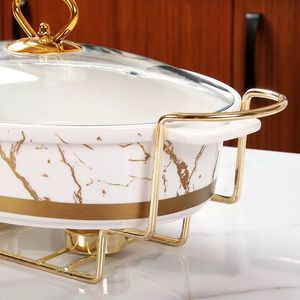 Vente en gros usine direct restaurant utilisé de luxe forme ovale marbre <span class=keywords><strong>buffet</strong></span> en céramique chauffe-aliments avec support - Product Image 1