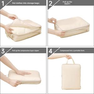 4Pcs/Set Durable Foldable Large Capacity Travel <b>Compression</b> Packing Cubes <b>Bag</b> Portable Suitcase Clothes Organizers Waterproof - Product Image 4