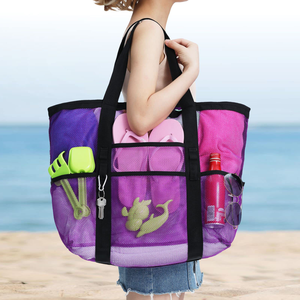 Bolsa de Playa de Malla de Color Sólido, Bolsa de Mano Grande Abierta con Cadenas y 9 Bolsillos para Juguetes de Piscina, Cruceros y Artículos Esenciales para Vacaciones en la Playa - Product Image 2