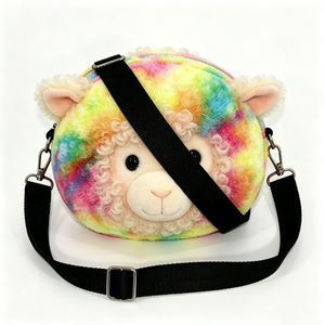 Customized <b>Rainbow</b> elephant plush crossbody bag,Colorful elephant face plush sling bag, Round fuzzy elephant plush crossbody - Product Image 3