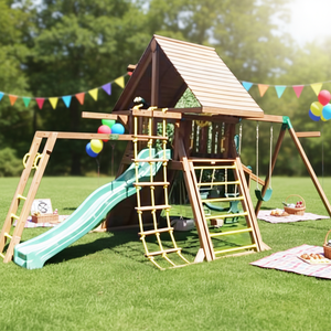 Parco Giochi Personalizzabile in <span class=keywords><strong>Legno</strong></span> <span class=keywords><strong>di</strong></span> Abete Cinese per Bambini con Fortini, Scivoli e Altalene - Attrezzatura Completa per Parco Giochi all'Aperto - Product Image 1