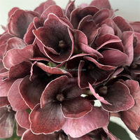 B1514 Décoration de table de salon et salle à manger, fleurs d'hortensia en latex imprimées en 3D, toucher réel, couleur bordeaux, branche unique