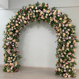 Arco Floreale Verde, Rosa e Giallo per Decorazione Palco Matrimoniale, Arco Floreale Artificiale per Feste, Eventi Domestici, Centrotavola e Sfondo - Product Image 4
