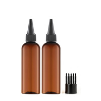 Bouteille applicatrice de couleur pour cheveux en PET ambré avec bouchon peigne 24/410, 4oz 5oz 6oz 8oz, flacons en plastique à bouchon torsadé pour huile capillaire