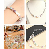 Breloque en forme d'animal mignon et de lune, double face, 8 mm, avec motif estampé en émail doré, en coquillage d'eau douce, quartz rose, améthyste, cristal naturel et pierre de jade