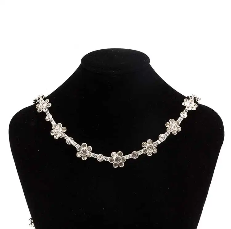Kalung Tali Tenis Rantai Berlian Imitasi, Kalung Rantai Pemangkas Pengantin, Berlian Imitasi Rantai Cangkir Berlian Imitasi Bening untuk Gaun Pernikahan