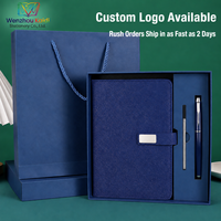 Ensemble cadeau de carnet personnalisé en cuir PU A5 bleu marine avec fermeture à sangle, recharge de stylo, logo personnalisé, vente en gros pour entreprises
