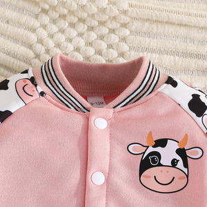 ชุดเซ็ตสองชิ้นสำหรับเด็กผู้หญิงลายวัว ชุดเบสบอล กางเกงลำลองสำหรับเล่นกีฬากลางแจ้ง เสื้อผ้าเด็ก - Product Image 3