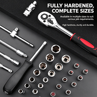 Lucky Wholesale Kit de douilles et embouts 46 pièces 1/4 pouce en acier au carbone avec clé à cliquet, personnalisable OEM pour réparation de vélos et bricolage domestique