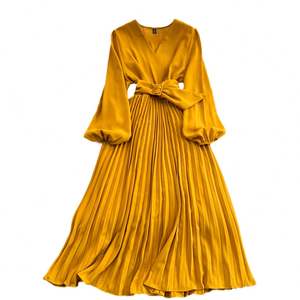 Vestido midi plisado de verano vintage con cuello en V, tejido sólido, ecológico, corte A, ajustado, para mujer, con cintura imperio y encaje. - Product Image 5