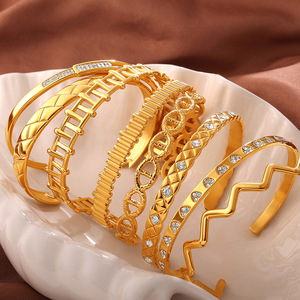 Gold <b>Bracelets</b> Women's Diamond Encrusted Open Stackable <b>Bangle</b> Jewelry Everyday Wear Round Brilliant Cut Synthetic Lab Grown - Product Image 1