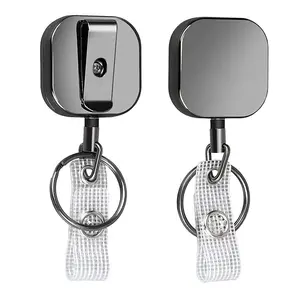 4CM ROUND Logo personnalisé Porte-clés en acier inoxydable Porte-badge rétractable en métal Porte-badge avec clip de ceinture