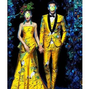 S-2XL Men Ternos Amarelo Floral Blazers <span class=keywords><strong>Prom</strong></span> Cantor Estágio Traje de Negócios Masculino Smoking Set (jaqueta + calça + colete) Noivo De Casamento - Product Image 2