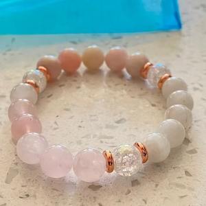 Pulsera <span class=keywords><strong>de</strong></span> cuentas <span class=keywords><strong>de</strong></span> 8mm con símbolo <span class=keywords><strong>de</strong></span> la paz, <span class=keywords><strong>piedra</strong></span> lunar, Cuarzo Rosa, Ópalo, cuarzo agrietado para soporte <span class=keywords><strong>de</strong></span> <span class=keywords><strong>fertilidad</strong></span> y concepción - Product Image 5