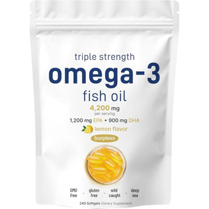 Gélules molles pour adultes à haute dose d'<span class=keywords><strong>huile</strong></span> <span class=keywords><strong>de</strong></span> <span class=keywords><strong>poisson</strong></span> Oméga-3 <span class=keywords><strong>DHA</strong></span> & <span class=keywords><strong>EPA</strong></span> - Product Image 1