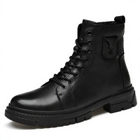 Bottes mi-mollet pour homme en cuir pleine fleur, style coréen et britannique, respirantes, à lacets, pour l'automne et l'hiver, idéales pour le travail et les loisirs.