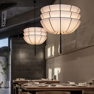 Lampe suspendue de style japonais, ronde, en tissu noir, LED E27, pour restaurant, hôtel, chambre privée, maison d'hôtes - Product Image 1