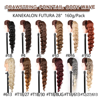 Queue de cheval synthétique Julianna de 28 pouces en fibre haute température, effet ondulé, en Kanekalon, avec cordon de serrage, pour extension de cheveux – Vente en gros