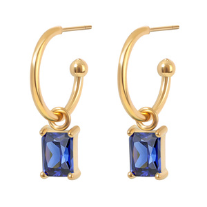 <b>Emerald</b> Cut Crystal Hoop <b>Earrings</b> 18K <b>Gold</b> Plated Bezel Setting Women's Minimalist Everyday Wear Jewelry - Product Image 5