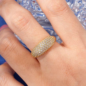 트렌디 한 우아한 5A 큐빅 지르코니아 골드 도금 황동 클래식 힙합 아이스 아웃 클러스터 웨딩 파베 돔 반지 여성과 남성 - Product Image 3