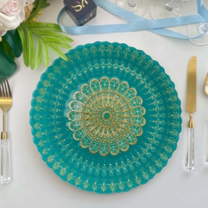 Assiettes de présentation contemporaines de luxe en verre coloré avec motif de dentelle gaufrée Mandala pour la décoration de <span class=keywords><strong>table</strong></span> de banquet de mariage - Product Image 3