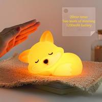 Nouvelle veilleuse en forme de petit renard, alimentée par batterie USB, rechargeable, en silicone, pour chambre à coucher, lampe d'ambiance de chevet, design créatif de dessin animé