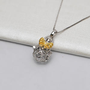 Colgante de Plata S925 para Botella de Agua, Diseño de Jaula de Pájaro sin Orificio, para Perlas de 7-8 mm, Joyería DIY - Product Image 3