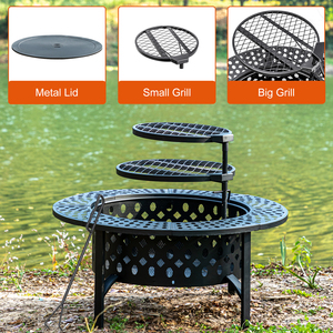Brûleur à bois extérieur Foyer au charbon de bois Grand patio en acier Feu de joie avec barbecue - Product Image 3