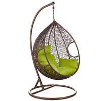 Fauteuil suspendu en rotin PE avec support, chaise balançoire d'extérieur avec coussin pour jardin, patio, balcon