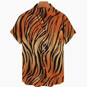 2023 빠른 배달 사용자 정의 여름 호랑이 패턴 플러스 크기 남자의 반소매 격자 무늬 디자이너 캐주얼 레이온 3D 셔츠