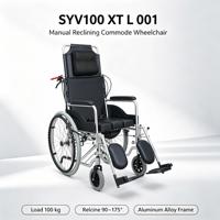 Fauteuil roulant inclinable pour le transport de patients avec siège toilette, cadre en alliage d'aluminium pour les soins hospitaliers et les soins aux patients