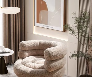 Fauteuil <span class=keywords><strong>de</strong></span> loisirs individuel nordique en tissu laine d'agneau rouge, design moderne pour appartement, chambre, <span class=keywords><strong>salle</strong></span> à manger, <span class=keywords><strong>salle</strong></span> <span class=keywords><strong>de</strong></span> <span class=keywords><strong>sport</strong></span> et extérieur - Product Image 5