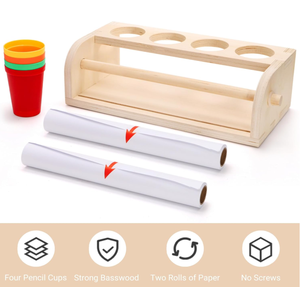 Настольный держатель для рулонов бумаги из дерева с подставками для карандашей для рисования, письма, скетчинга и рукоделия - Product Image 5