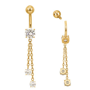 مجوهرات كلاسيكية من ASTM من الزركونيا المكعّبة مع 2 سلسلة من 136 حلقة السرة مجوهرات ثقب الجسم من التيتانيوم والبطن - Product Image 6