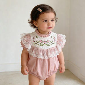 Combinaison pour <span class=keywords><strong>bébé</strong></span> fille d'été, broderie florale rose, dentelle, volants, coton, body pour nouveau-né, style princesse, tenue une pièce - Product Image 1