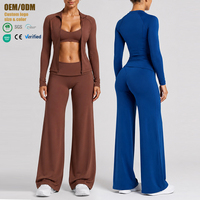 Ensemble de vêtements de sport 3 pièces pour femmes, haut court à col halter avec bretelles réglables, pantalon long extensible taille haute, vêtements de sport pour la gym et le yoga