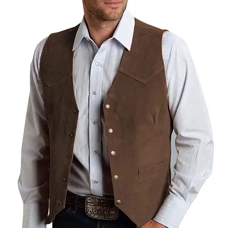 wholesale manufacturers custom mens suede vest jackets sleeveless work style vests button front summer waistcoat for men