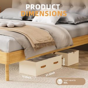 Organizador de almacenamiento debajo de la cama, color beige lino, con ventana transparente, apilable y plegable, para edredones y ropa de cama. - Product Image 4