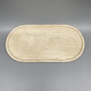 Wabi-sabi tarzı doğal taş mermer traverten işık lüks takı tepsi banyo takı Vanity tepsi için hizmet tepsi