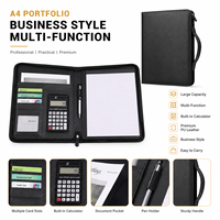 Portafolio de Cuero A4 con Cierre y Asa, Calculadora, Bolsa para Documentos de PU Encerado Premium, Organizador de Negocios, Logotipo Personalizado, Venta al Por Mayor