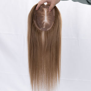 Topper de <span class=keywords><strong>cheveux</strong></span> humains Remy pour femmes, base en soie, à clipser, postiche supérieur, <span class=keywords><strong>cheveux</strong></span> raides bruns - Product Image 5