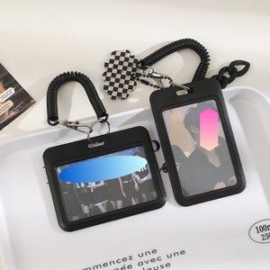 Porte-clés porte-cartes photo <span class=keywords><strong>Kpop</strong></span> noir 10CM lanière rétractable étudiant personnel Id Pvc Photo hologramme carte manchon protecteur clair - Product Image 3