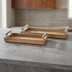 Ensemble de 2 plateaux de service en bois, en acier inoxydable et bois, manga, 12 pièces - Product Image 2