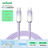 Harga Pabrik Bersertifikat CE RoHS Kabel Pengisian Cepat PD 27W Ice Crystal USB C ke L untuk iPhone 15 14 13 12 11 Grosir