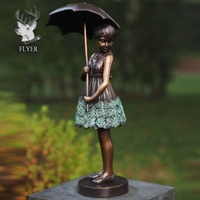 Sculpture de fille debout au Design moderne avec oiseau en Bronze, Sculpture de jardin en Bronze, taille réelle, Statue de fille en Bronze